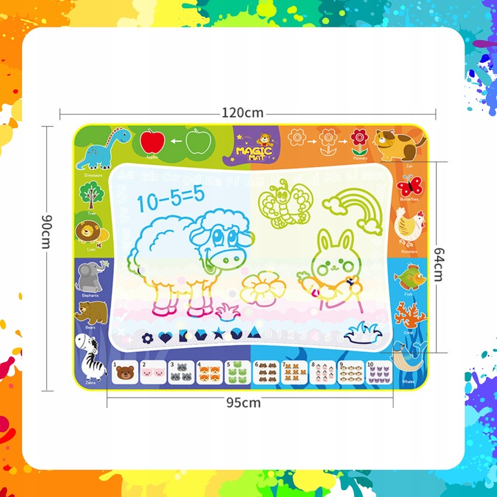 MATA WODNA DO MALOWANIA RYSOWANIA 120x90 PIECZĄTKI FORMY PISAKI ZESTAW XXL