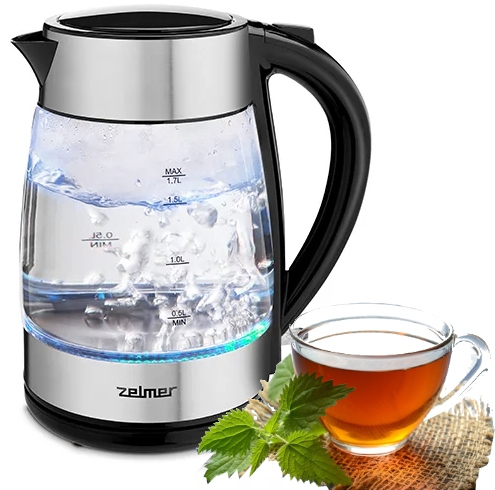 CZAJNIK BEZPRZEWODOWY SZKLANY ZELMER ZCK8011 PODŚWIETLENIE 1,7L Dioda LED