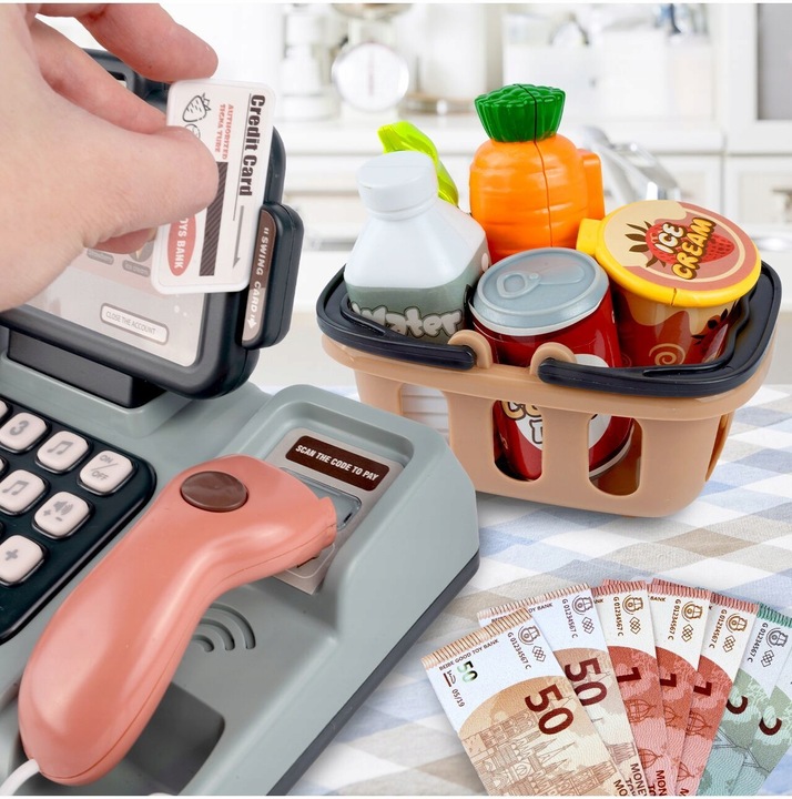 KASA FISKALNA SKLEPOWA INTERAKTYWNA ZAKUPY WAGA SKANER RUCHOMA TAŚMA KOSZYK