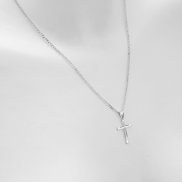 ŁAŃCUSZEK SREBRNY 925 KRZYŻYK D580 KOMUNIA 45CM