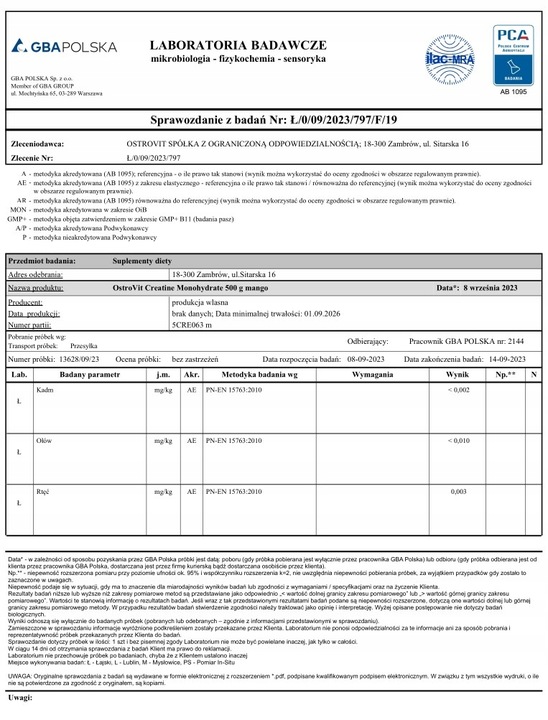 OstroVit Creatine Monohydrate 500 g KREATYNA MONOHYDRAT