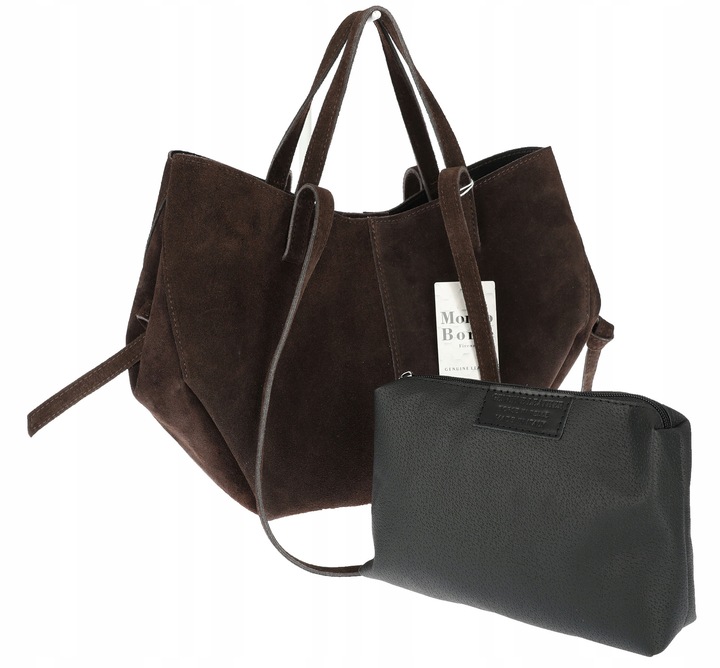 Włoska torebka damska VERA PELLE skórzana zamszowa shopper MB09 Czekoladowa