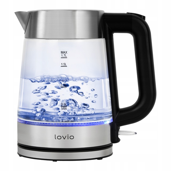Czajnik elektryczny bezprzewodowy szklany STALOWY LED INOX 1,7l 2200W Lovio