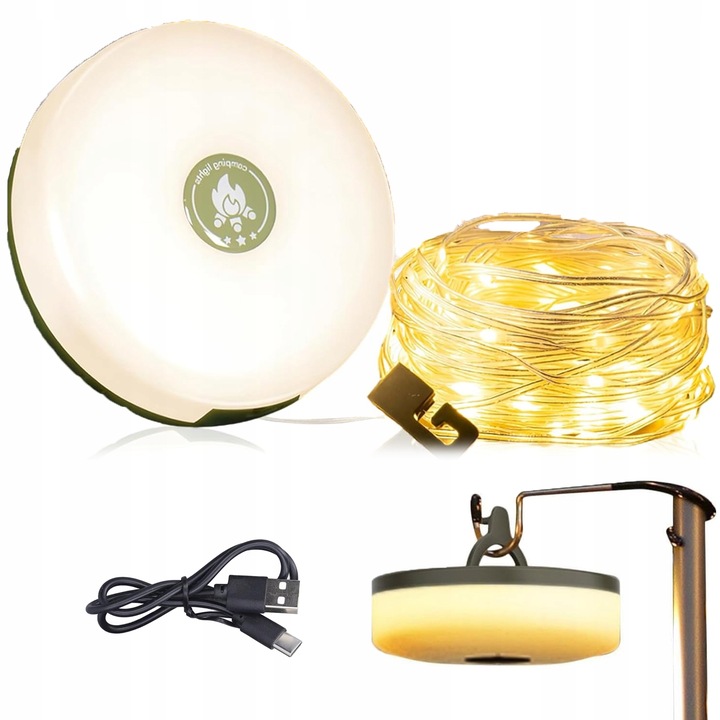 OŚWIETLENIE NAMIOTU KEMPINGOWEGO LED CIEPŁE ŚWIATŁO + BIAŁE ŚWIATŁO 1800MAH