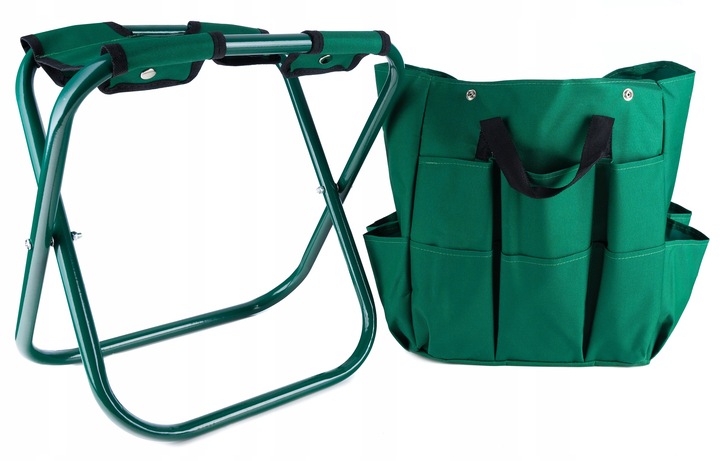 Stołek Składany Taboret Ogrodowy Wędkarski Z Torbą Na Narzędzia