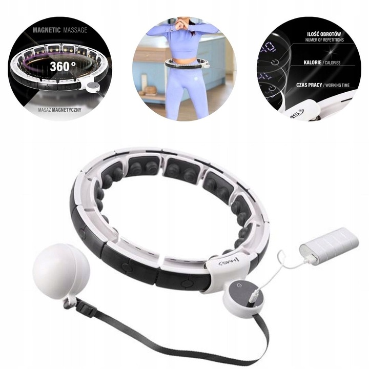 HHM16 HULA HOP WHITE Z MAGNESAMI I OBCIĄŻNIKIEM + LICZNIK HMS