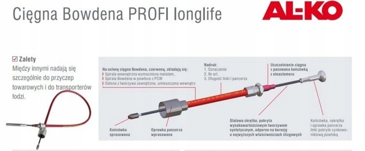 LINKA HAMULCOWA przyczepy CIĘGNO BOWDENA przyczepki lawety AL-KO 1320/1516