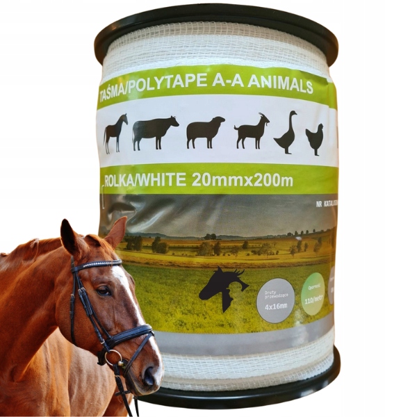 TAŚMA OGRODZENIOWA BASIC DLA KONI 200 MB / 20 MM BIAŁA PASTUCH