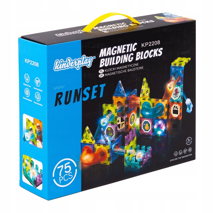 KLOCKI MAGNETYCZNE KONSTRUKCYJNE ŚWIECĄCY TOR PANELE 75 elementów