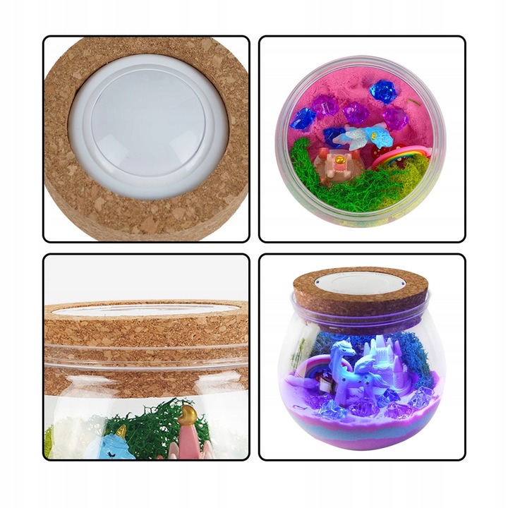 ZESTAW KREATYWNY JEDNOROŻEC MAGICZNE TERRARIUM AKWA DIY LAMPKA LED KRYSZTAŁ