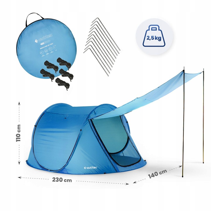 NAMIOT PLAŻOWY SAMOROZKŁADAJĄCY PARAWAN POP UP ZAMYKANY Z DASZKIEM OUTTEC