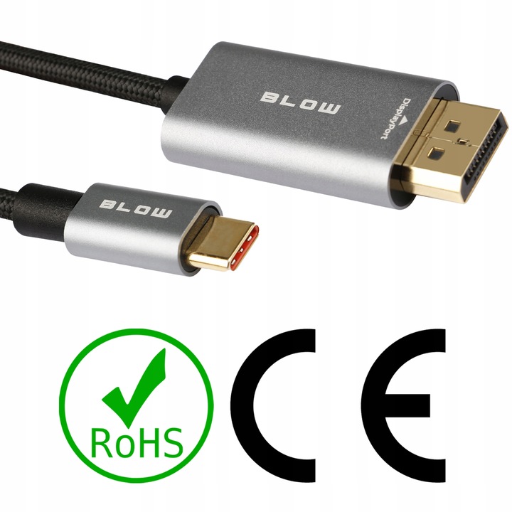 KABEL PRZEWÓD DISPLAYPORT USB-C TYP THUNDERBOLT MACBOOK PLECIONKA 8K 4K 2M