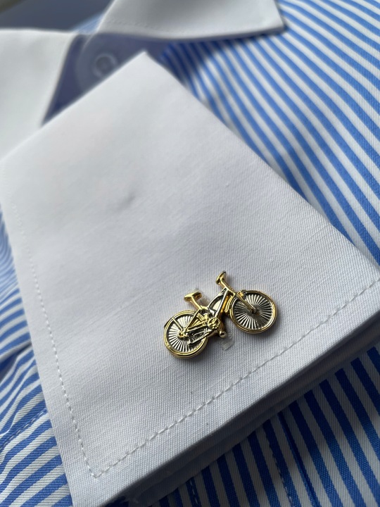 Spinki do mankietów EXC Srebrny Rower Pozłacany w Szkatułce Etui na Prezent