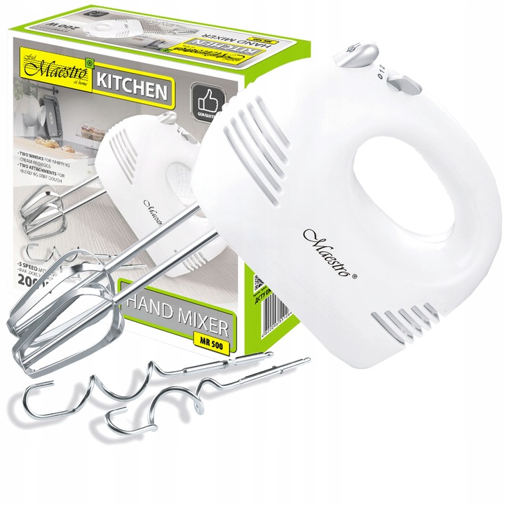 MIKSER RĘCZNY ROBOT KUCHENNY 5 PRĘDKOŚCI + 4 KOŃCÓWKI HAKI TRZEPACZKI 200W