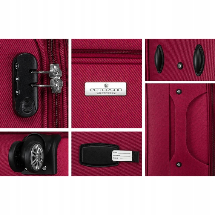 Duża walizka z wytrzymałej tkaniny poliestrowej w czerwono-niebieskim kolor