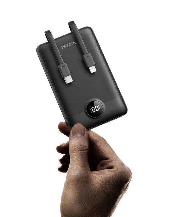 Powerbank VEGER C11 10000 mAh wbudowane kable Lightning USB C mały lekki