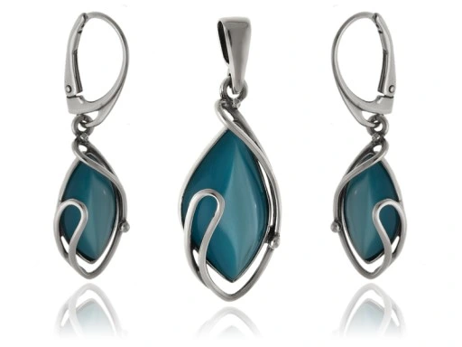 Komplet srebrny z Masą perłową turkusową z0735- 7,7g.