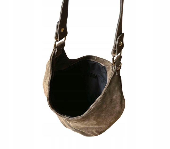 TAUPE ZAMSZOWA TOREBKA WOREK CAPPUCCINO TOREBKA ZAMSZ NATURALNY FANGO ZAMEK