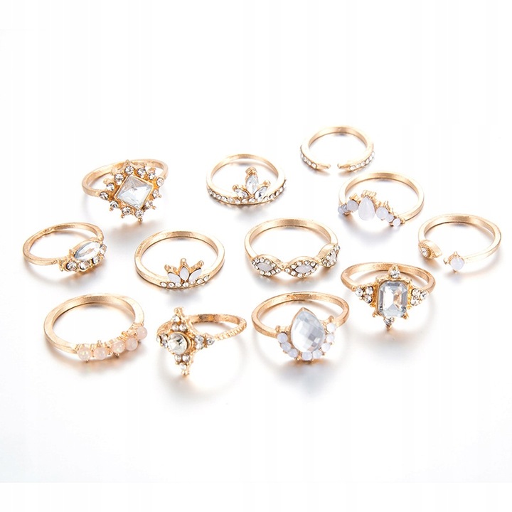 Złoty ZESTAW PIERŚCIONKÓW RETRO PUNK BOHO 10