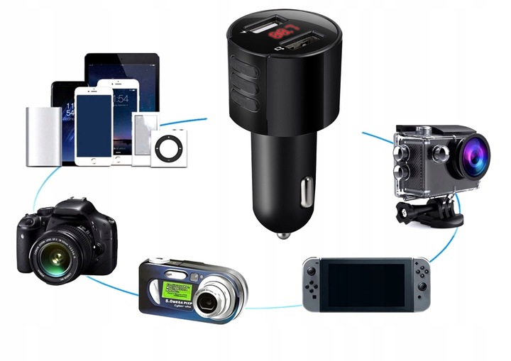 Transmiter Bluetooth FM Ładowarka 2xUSB LCD MP3