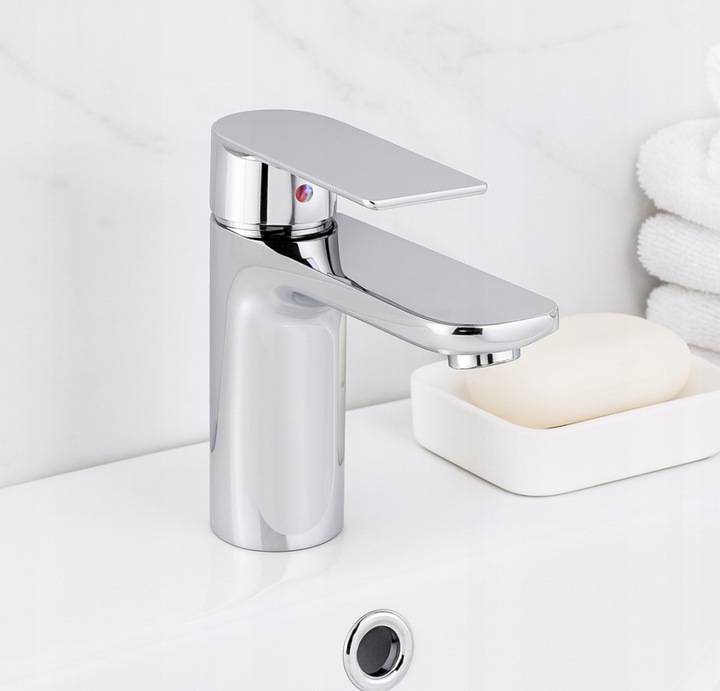 Bateria umywalkowa stojąca srebrna kran łazienkowy chrom YOKA HOME