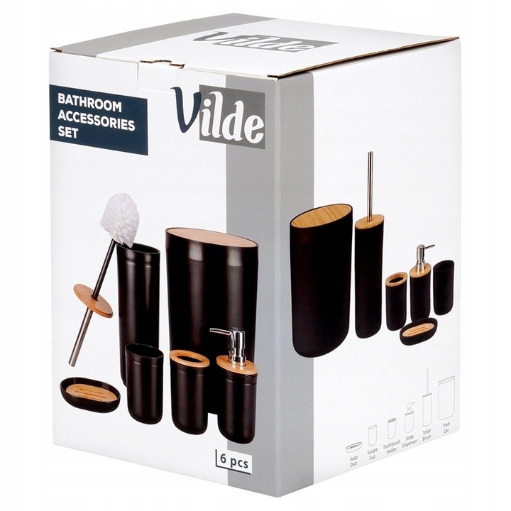 Zestaw ŁAZIENKOWY kubek szczotka WC kosz na śmieci dozownik mydła podstawka