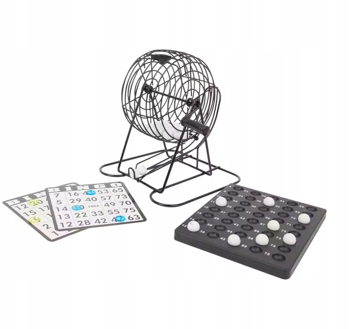 BINGO GRA TOWARZYSKA PLANSZOWA RODZINNA LOTTO DUŻY METALOWY BĘBEN
