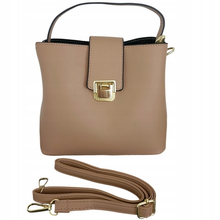 Torebka Damska na Ramię Brązowa Jasna Elegancka Pojemna Wizytowa Kuferek