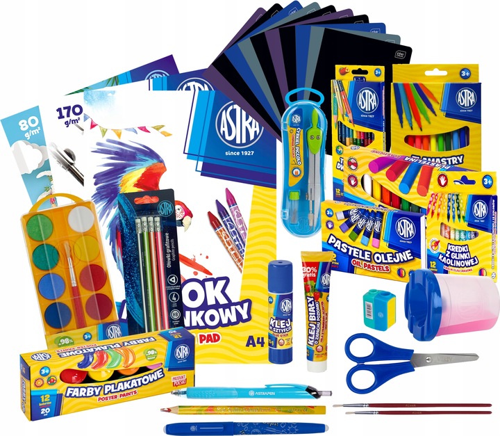 WYPRAWKA SZKOLNA ASTRA XL 22 ELEMENTY klasa 4-8+ 10x ZESZYT W KRATKĘ A5 60k