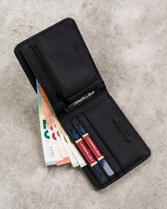 Portfel Peterson męski mały na suwak slim z ochroną kart RFID kompaktowy