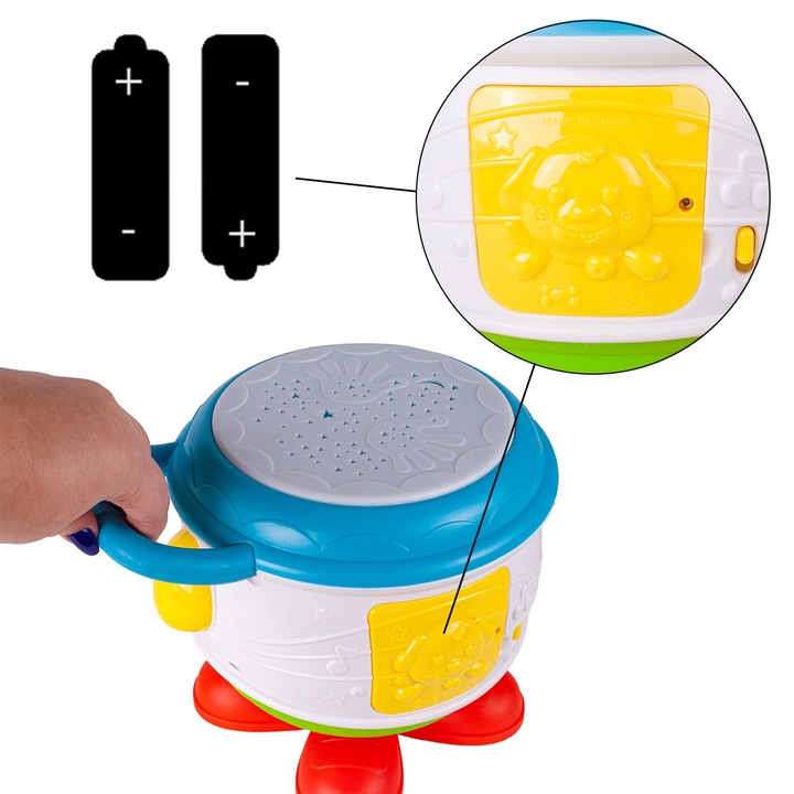 BĘBENEK MUZYCZNY INTERAKTYWNY OBROTOWY DLA DZIECI ŚWIATŁO ŚMIECH DZIECKA