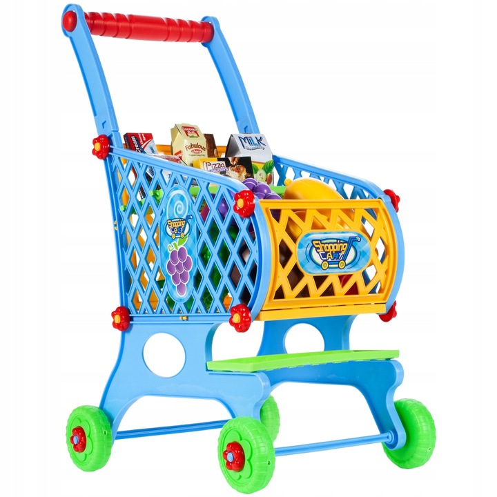 WÓZEK KOSZYK ZAKUPOWY MARKETOWY NA ZAKUPY Z PRODUKTAMI DLA DZIECI