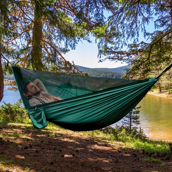 HAMAK KEMPINGOWY Z MOSKITIERĄ, HAMAK PODRÓŻNY DO UŻYTKU NA ZEWNĄTRZ, 270 CM