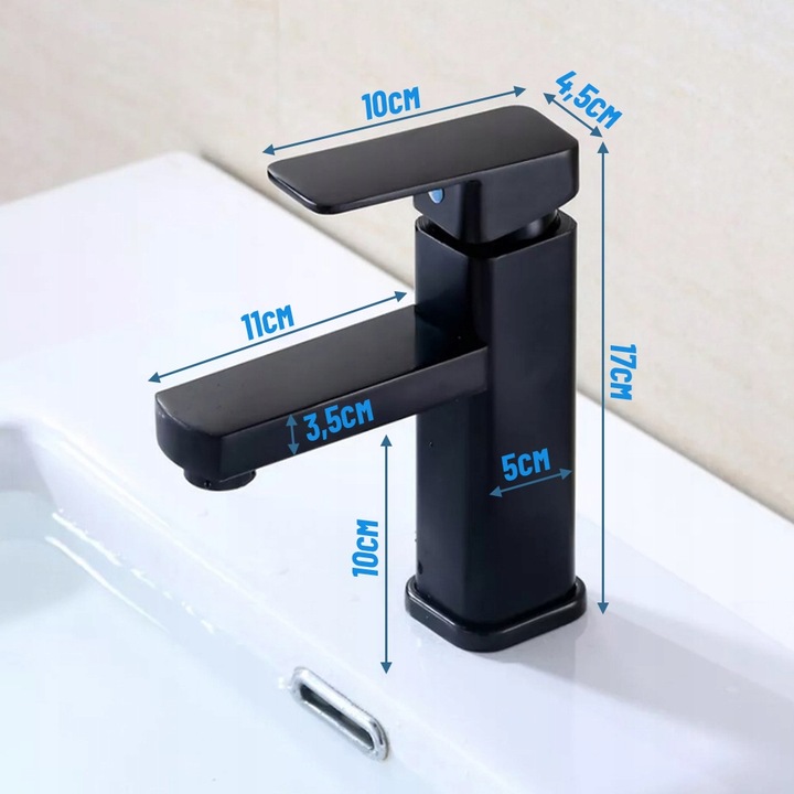 BATERIA ŁAZIENKOWA UMYWALKOWA KRAN DO UMYWALKI NISKI NABLATOWY CZARNY