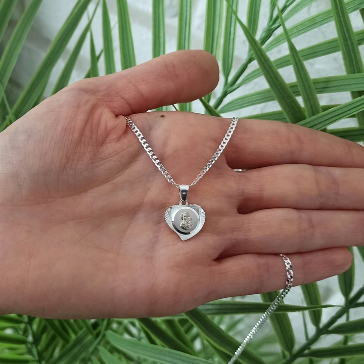 SREBRNY ZESTAW KOMUNIJNY ŁAŃCUSZEK 45CM I MEDALIK