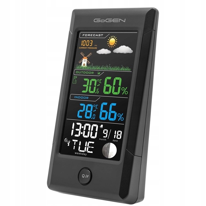 Stacja meteorologiczna budzik data fazy księżyca wilgotność Gogen ME1296