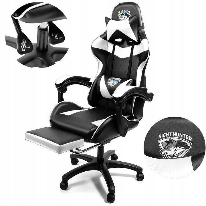 FOTEL gamingowy z MASAŻEM pleców KOMPUTEROWY OBROTOWY dla gracza +podnóżek!