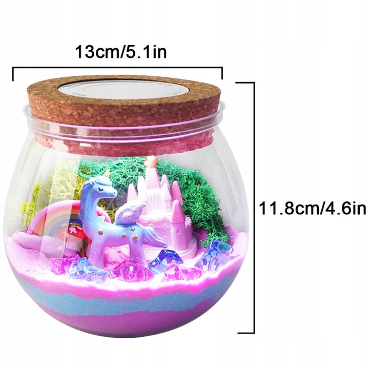 ZESTAW KREATYWNY JEDNOROŻEC MAGICZNE TERRARIUM AKWA DIY LAMPKA LED KRYSZTAŁ