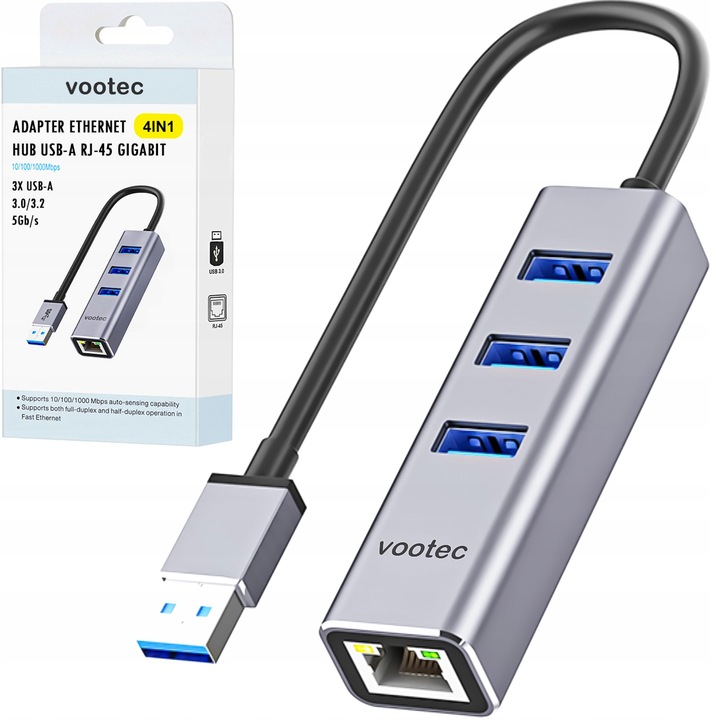 ADAPTER HUB KARTA SIECIOWA ETHERNET LAN USB 1000 Mbps RJ45 GIGABIT SZYBKA