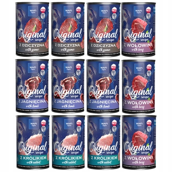 WAFI KARMA MOKRA DLA PSA MIX SMAKÓW 12x400G 65% MIĘSA