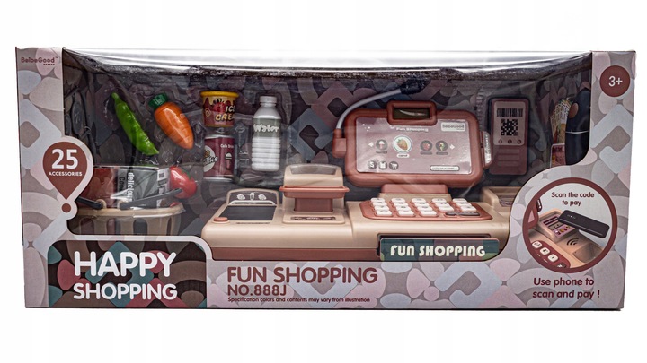 Kasa Fiskalna Edukacyjna Sklepowa Waga Koszyk Czytnik Kodów Monety Mikrofon