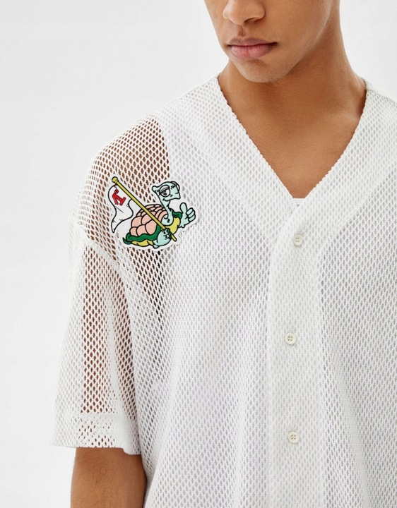 G56H03 KOSZULA BIAŁA NASZYWKI SIATECZKA BERSHKA M