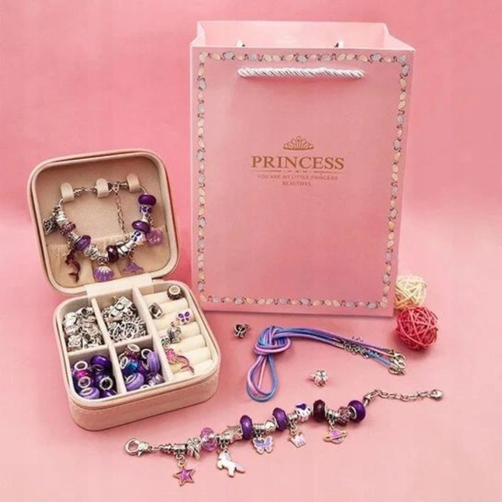 Zestaw Do Biżuterii Fiolet Komplet Koralików 68 Elementów Zestaw Kreatywny