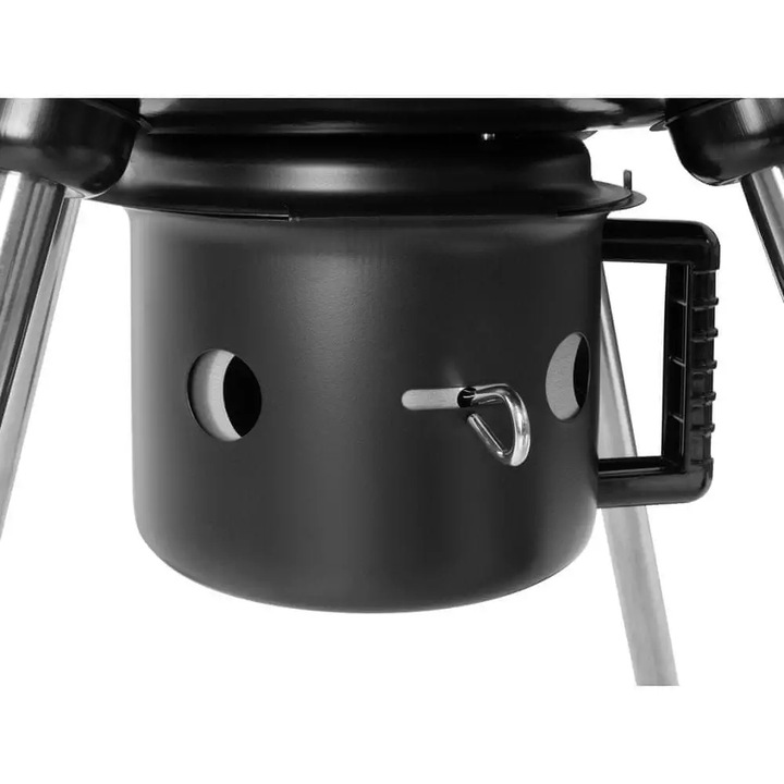 Grill węglowy ogrodowy okrągły przenośny zamykany pokrywa popielnik czarny