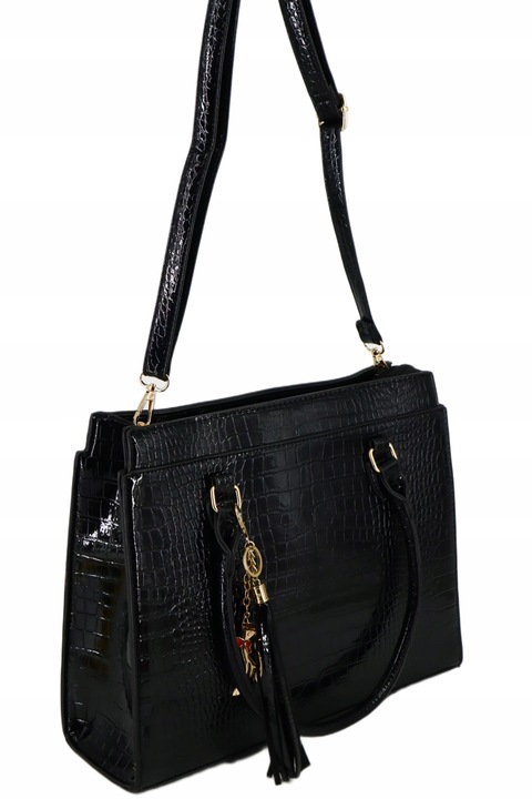 Torebka damska klasyczna duża do ręki lakierowana pojemna z brelokiem