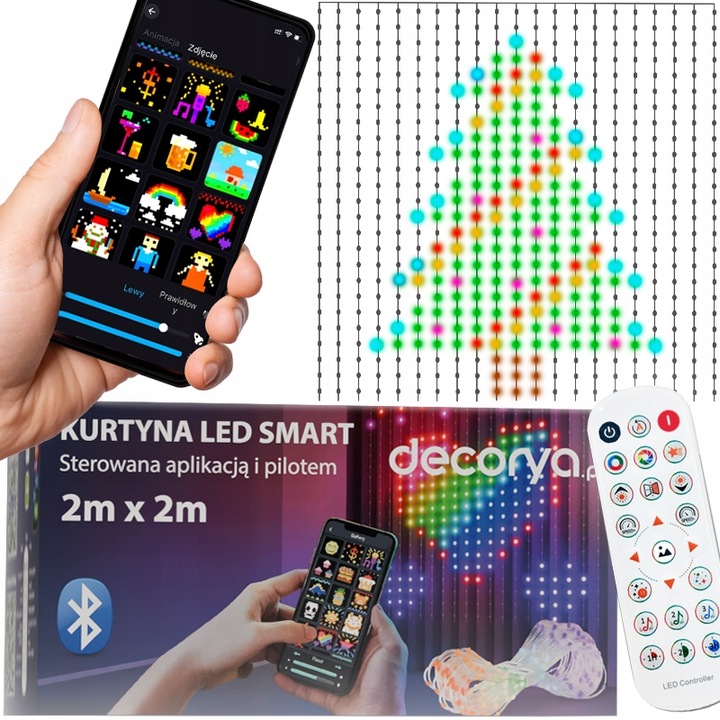 KURTYNA LED 2x2 ŚWIĄTECZNA GIRLANDA STEROWANA TELEFONEM APLIKACJA BLUETOOTH