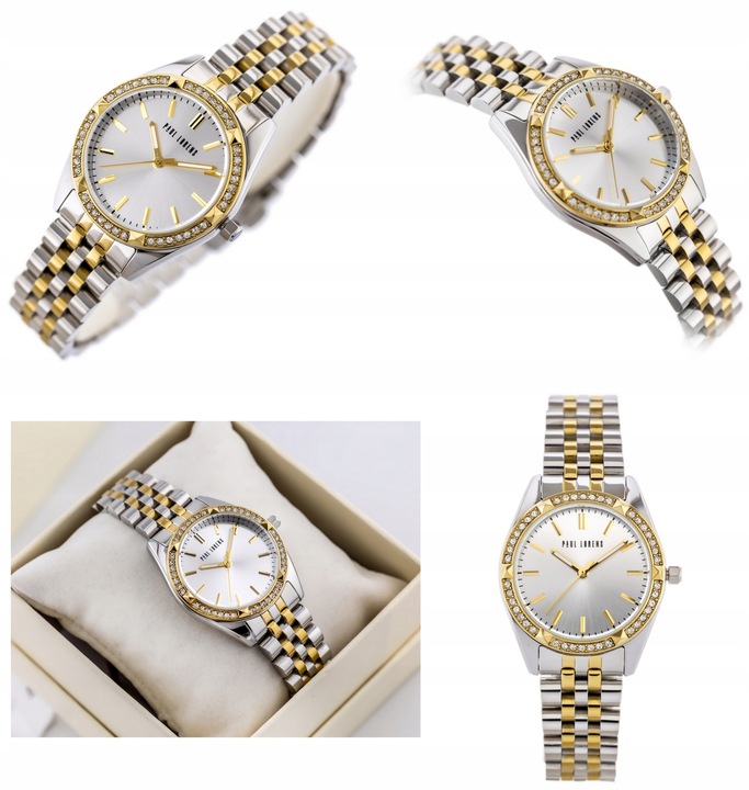 ZEGAREK DAMSKI PAUL LORENS MOCCA cyrkonie złoty +BOX +GRAWER