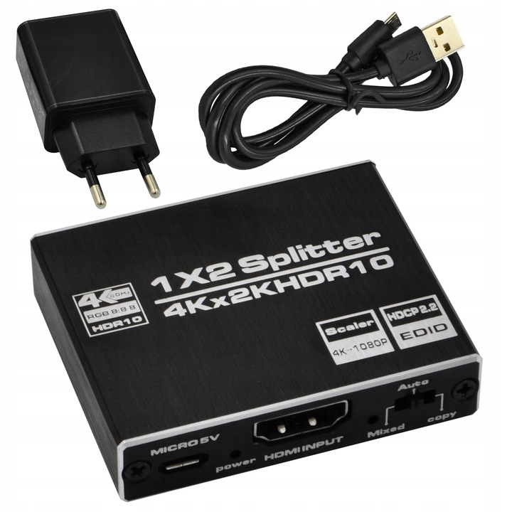 SPLITTER HDMI 2.0 ROZDZIELACZ 1x2 ULTRAHD HDCP 2.2 4K 60Hz - 2 telewizory