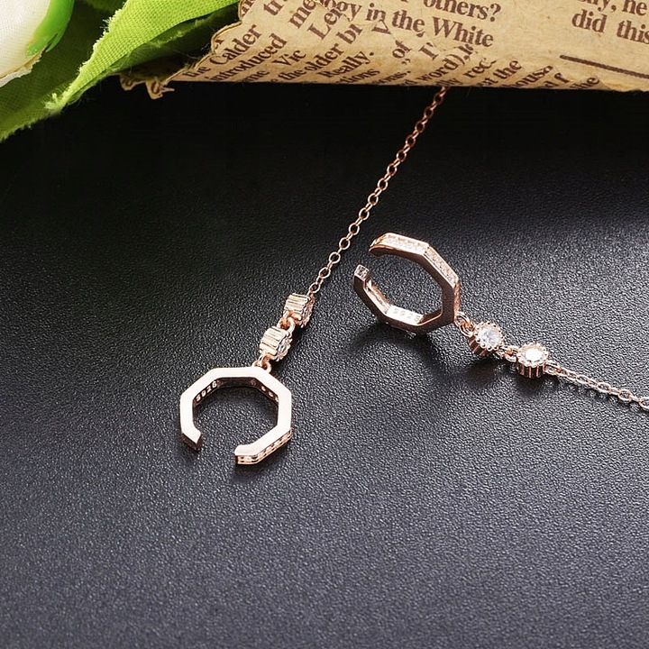 MD długa srebrna nausznica kolczyk łańcuszek S925