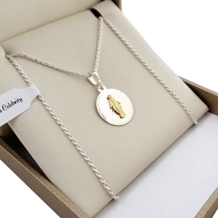 SREBRNY ŁAŃCUSZEK KORDEL + MEDALIK 925 PREZENT NA KOMUNIĘ CHRZEST + GRAWER